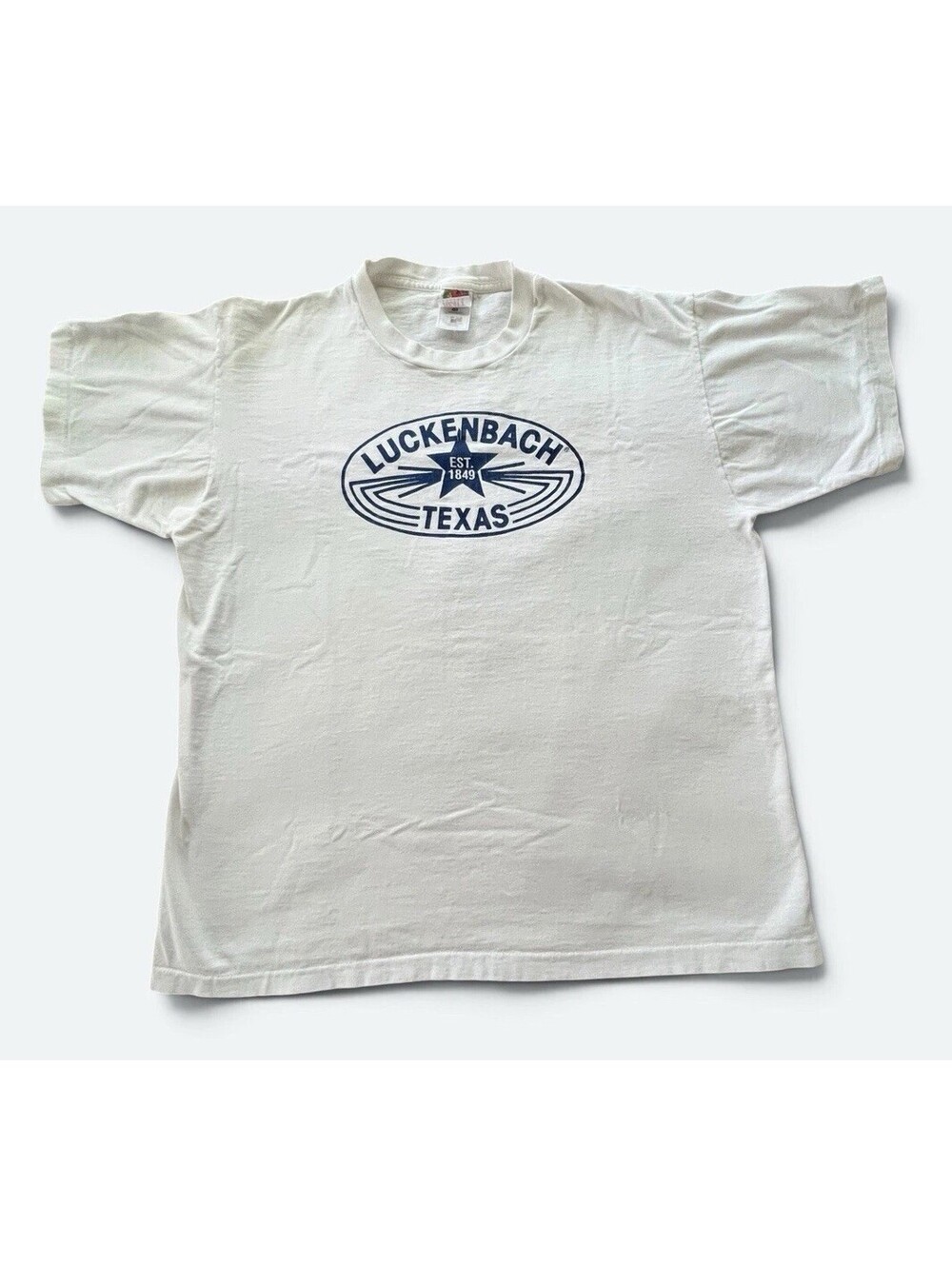 Vintage LUCKENBACH TEXAS Single Stitch Dbl Sided Graphic T-Shirt LARGE White